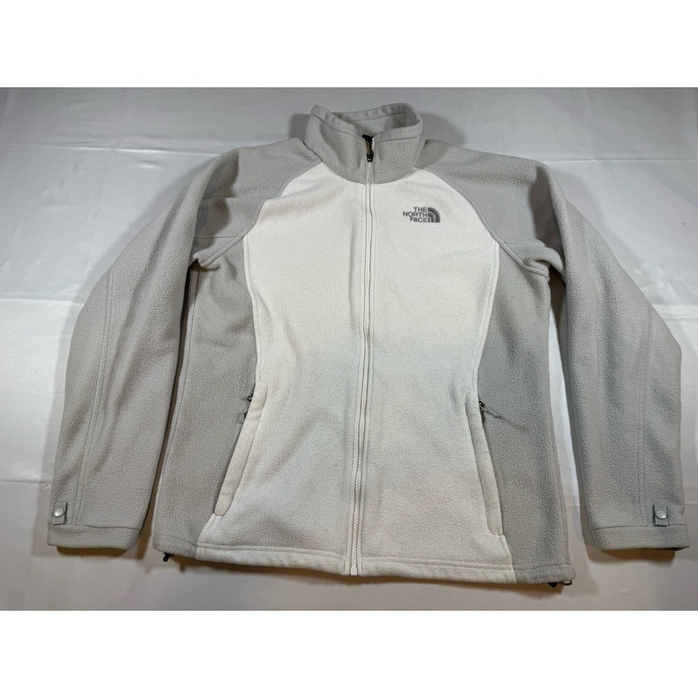 The North Face Full Zip Women's Fleece Jacket Size Large White Gray - Picture 1 of 5
